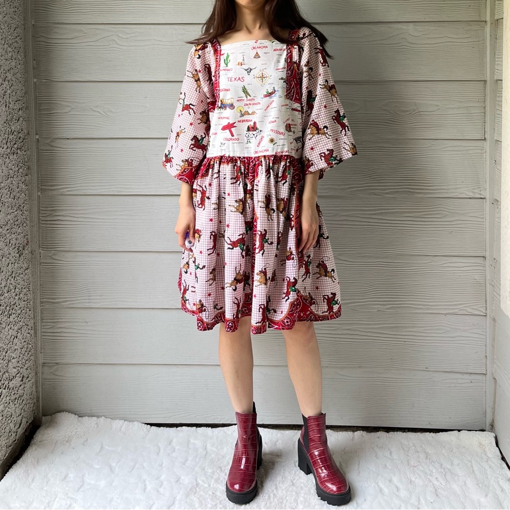 Western Rodeo | US Map | Handmade Bandana Dress SKU 05296 Red/Cowboy - Picture 10 of 16